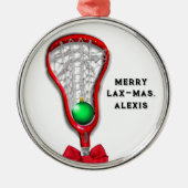Dames Lacrosse Kerst Metalen Ornament (Voorkant)