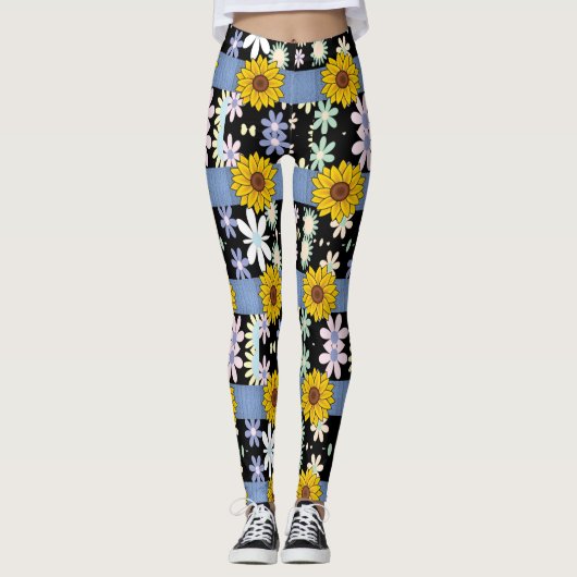Dames lange bloemenleggings leggings (Voorkant)