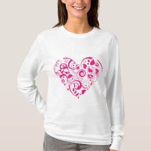 Dames lange hoes shirt met rood decoratief hart