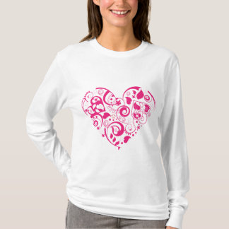 Dames lange hoes shirt met rood decoratief hart
