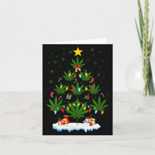 Dames Leaf Kerstboom Wiet Stoner Kerst T-shirt met Kaart