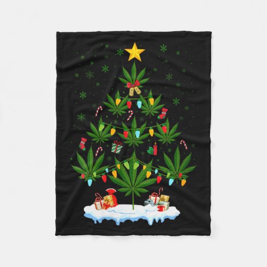 Dames Leaf Kerstboom Wiet Stoner Kerstmis V-hals Fleece Deken (Voorkant)