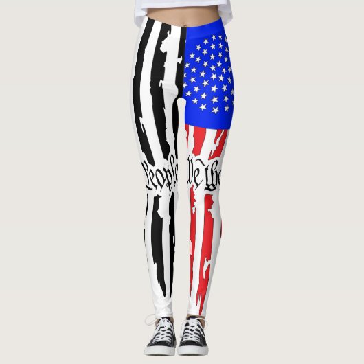 Dames Leggings Zwart en Wit en Kleurenvlag (Voorkant)