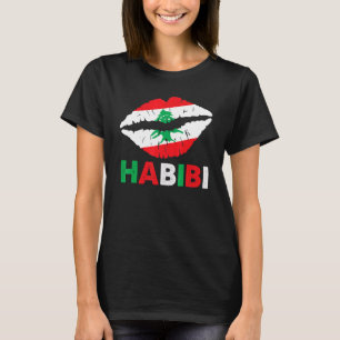 Dames Libanon Habibi Zegt Lippen Libanon Vlag Liba T-shirt