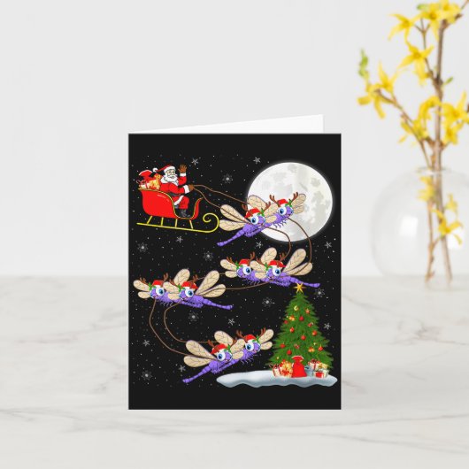 Dames Libelle Kerstman Slee Kerst Vliegend Grappig Kaart (Gele Bloem)