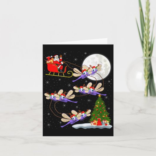 Dames Libelle Kerstman slee van vliegende grappige Kaart (Voorkant)