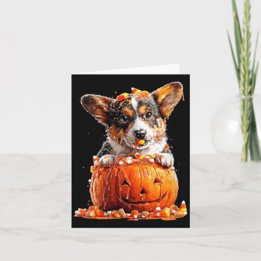 Dames Lieve Corgi Druppende Pompoen Candy Corn Kaart (Voorkant)
