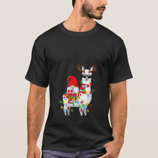 Dames Llama Kerstverlichting Grappige Gnome die op T-shirt