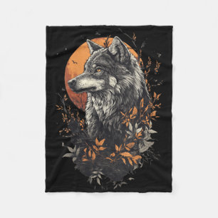 Dames Lone Wolf In Autumn – Full Moon Forest Horlo Fleece Deken
