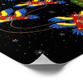 Dames Macaw Papegaaien Kerstman Slede Vliegend Gra Poster (Hoek)