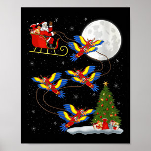 Dames Macaw Papegaaien Kerstman Slede Vliegend Gra Poster