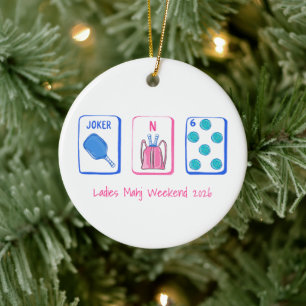 Dames Mahj Weekend Pickleball Mahjong Op Maat Keramisch Ornament
