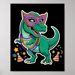 Dames Mardi Gras Jersey T-rex Dinosaur Heren Mardi Poster