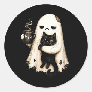 Dames Meh Geest Kat Spookachtige Zwarte Kat Grappi Ronde Sticker