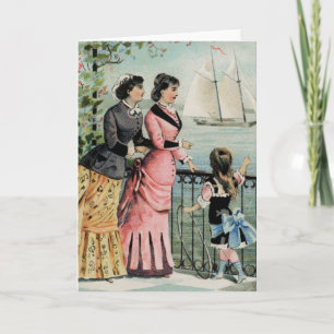  dames, meisje, zeilschip Wenskaart Kaart