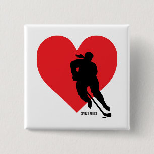 Dames Meisjes Liefde Hart Hockey Speler Vierkante Button 5,1 Cm