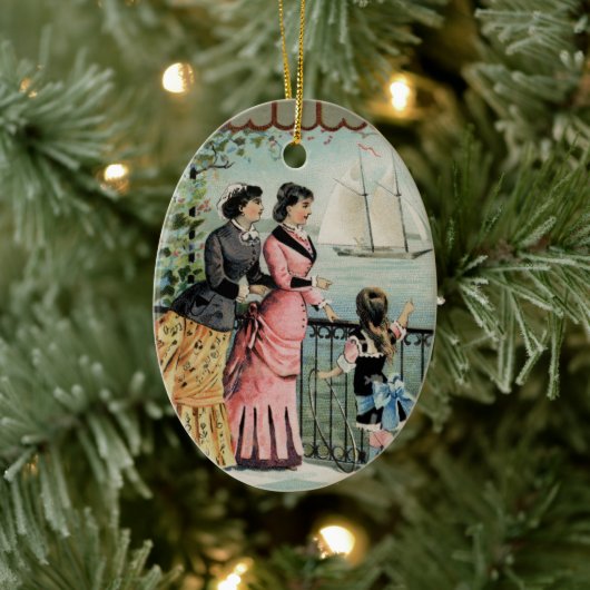  dames, meisjes, zeilschepen keramisch ornament (Boom)