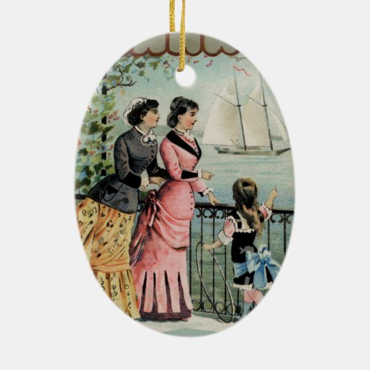 dames, meisjes, zeilschepen keramisch ornament (Achterkant)