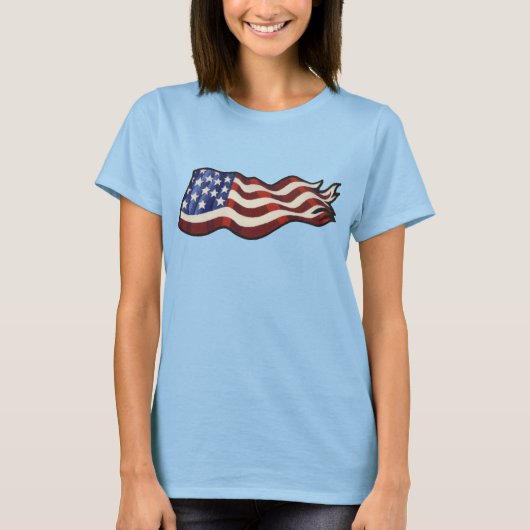 Dames met de Amerikaanse vlag Waving (Red Ringer) T-shirt (Voorkant)