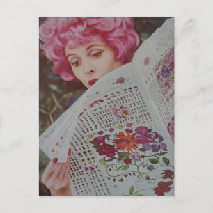 Dames met roze haar uit de jaren 50 briefkaart