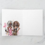 Dames met zwarte krullen in luipaardprint roze jur kaart (Binnen)