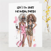 Dames met zwarte krullen in luipaardprint roze jur kaart (Gele Bloem)