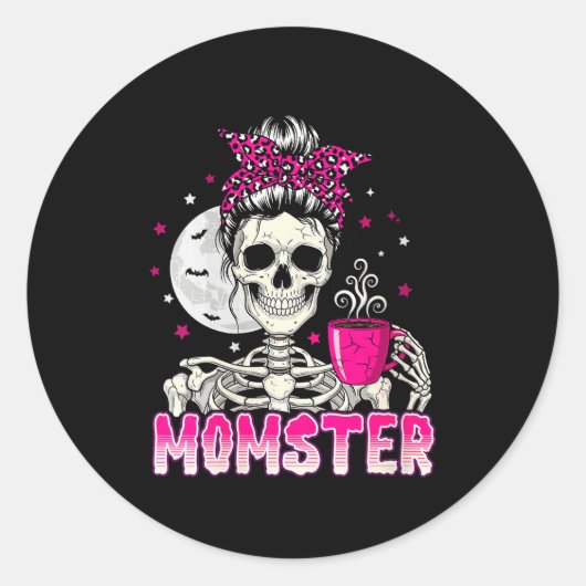 Dames Moederster Schedel Moeder Coffeeliefhebber H Ronde Sticker (Voorkant)