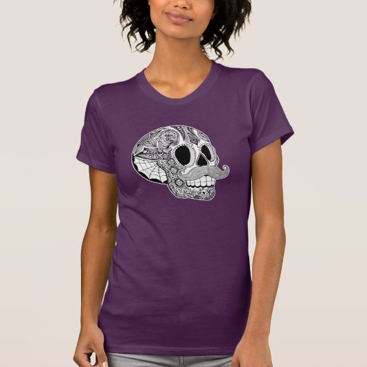 Dames Mustache Sugar Skull T-shirt (Voorkant)
