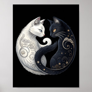 Dames Mystieke Yin Yang Kat Symbool Zwart Wit Poster