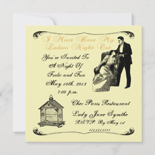 Dames nacht uit met uitnodigen van vogelkooien kaart (Voorkant)