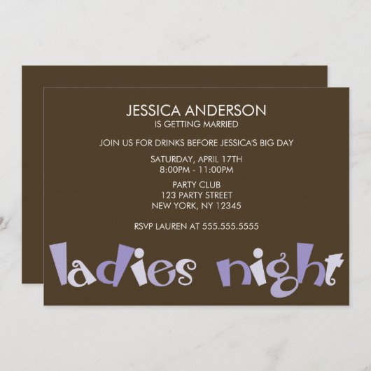 Dames Night Bachelorette Party uitnodigingen (Voorkant / Achterkant)