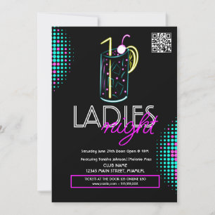 Dames Night Club Cocktail Drink Neon Flyer Kaart