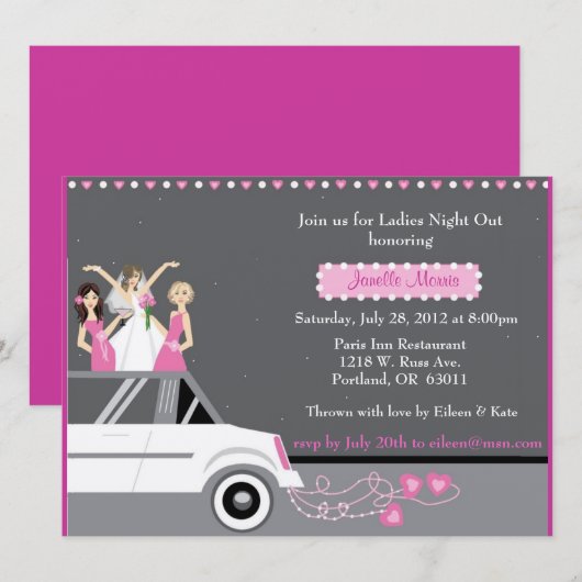 Dames Night Out Kaart (Voorkant / Achterkant)