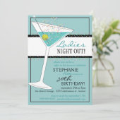 Dames Night Out Martini Aqua Birthday Celebration Kaart (Staand voorkant)