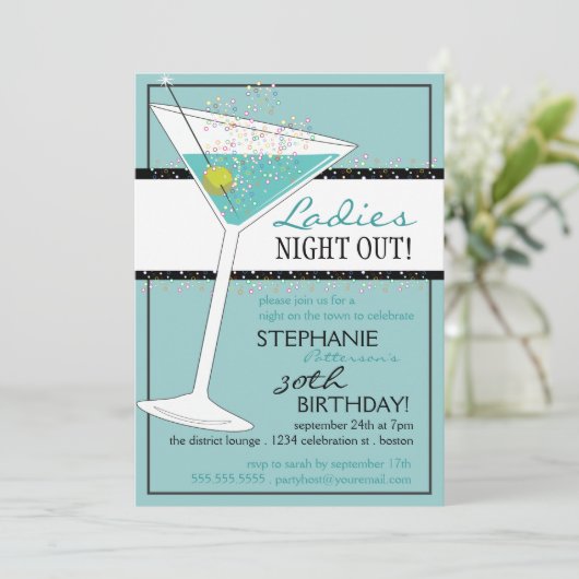 Dames Night Out Martini Aqua Birthday Celebration Kaart (Staand voorkant)