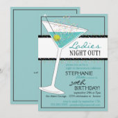 Dames Night Out Martini Aqua Birthday Celebration Kaart (Voorkant / Achterkant)