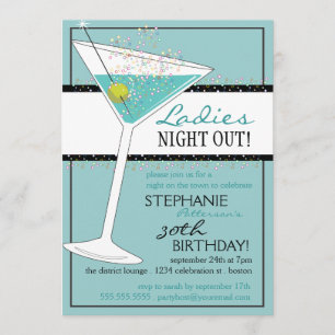 Dames Night Out Martini Aqua Birthday Celebration Kaart