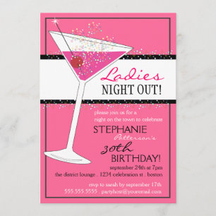 Dames Night Out Martini Pink Birthday Celebration Kaart