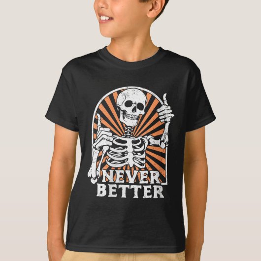 Dames Nooit Beter Skelet Duimen Omhoog Retro Grapp T-shirt (Voorkant)