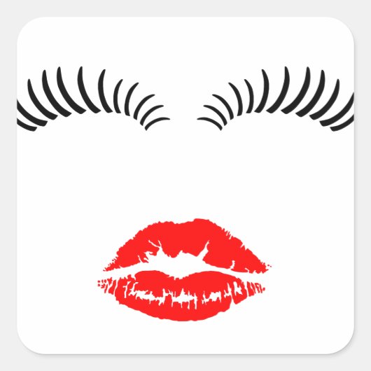 Dames Oogwimpers en LipStick Kus Vierkante Sticker (Voorkant)