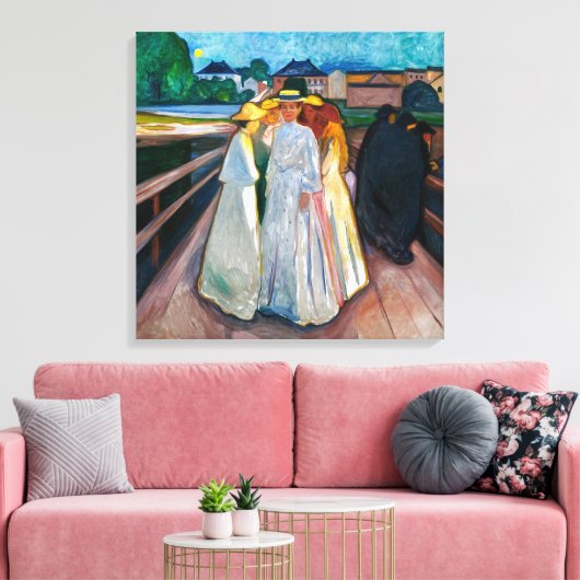 Dames op de brug | Edvard Munch | Canvas Afdruk (Insitu (Woonkamer))