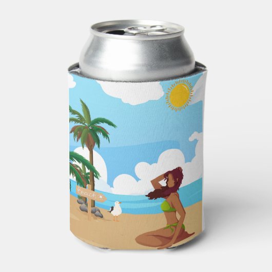 Dames op het strand blikjeskoeler (Blikje Voorkant)