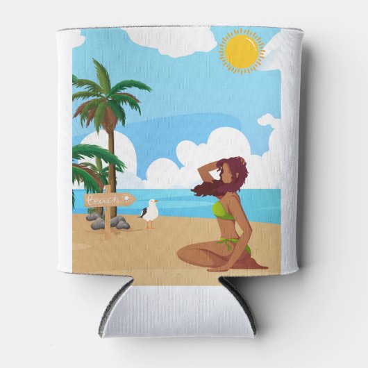 Dames op het strand blikjeskoeler (Voorkant)