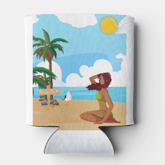 Dames op het strand blikjeskoeler (Achterkant)