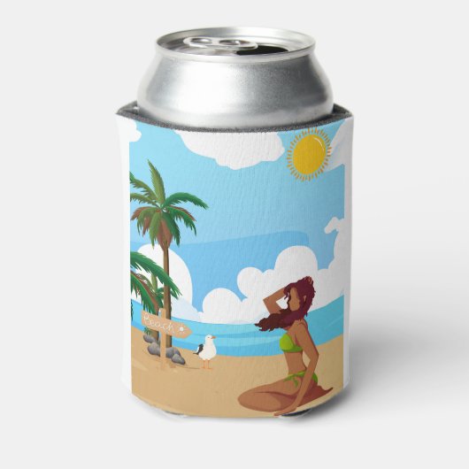 Dames op het strand blikjeskoeler (Blikje Achterkant)