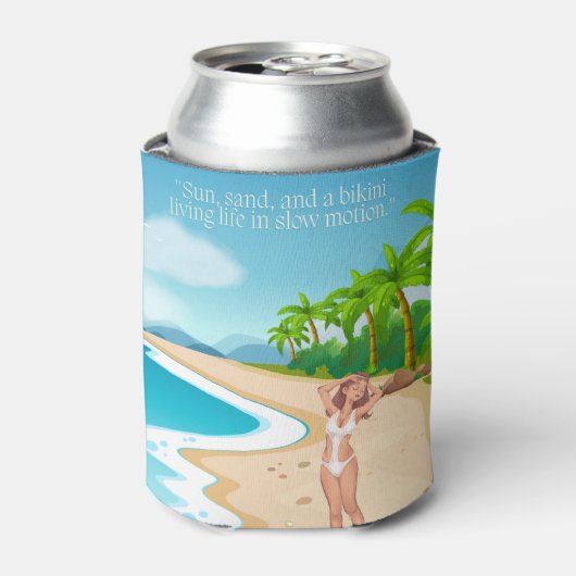 Dames op het strand blikjeskoeler (Blikje Voorkant)