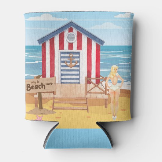 Dames op het strand blikjeskoeler (Voorkant)