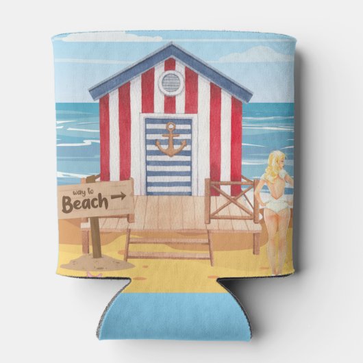 Dames op het strand blikjeskoeler (Achterkant)