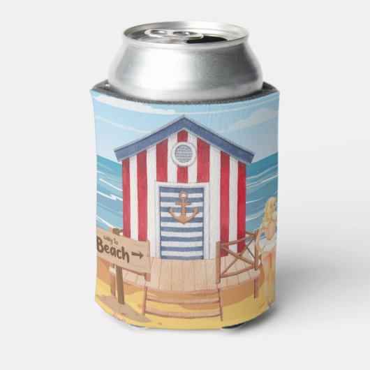 Dames op het strand blikjeskoeler (Blikje Achterkant)