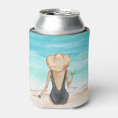 Dames op het strand blikjeskoeler (Blikje Voorkant)